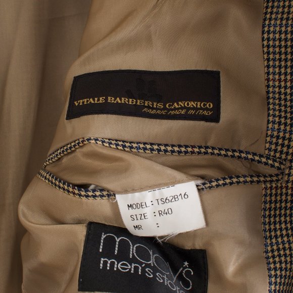 Macy's Tasso Elba Men's Sport Coat 40R Beige Houndstooth Wool Notch Lapel - Picture 6 of 7